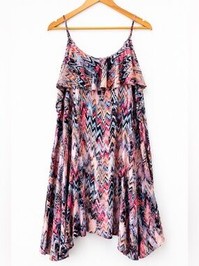 Everything But Water Chevron Swim Cover Up Dress Pink Asymmetrical Beach Resort